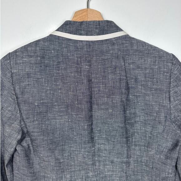 J. Crew Schoolboy Blazer Blue Chambray Linen White Tipping Sz 0 Preppy Career - Picture 8 of 12